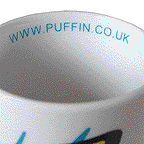 Letters printed inside rim of a bone china mug